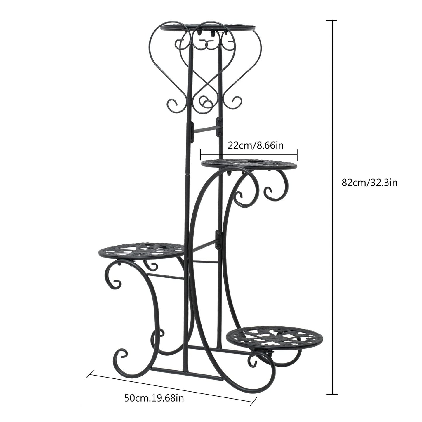 WUSILILU Plant Stand Indoor Tall, 4 Tier Metal Flower Pot Display Shelf Black Multilayer Flower Holder Rack Corner Organizer for Patio Orchid Office Porch Living Room Garden Balcony