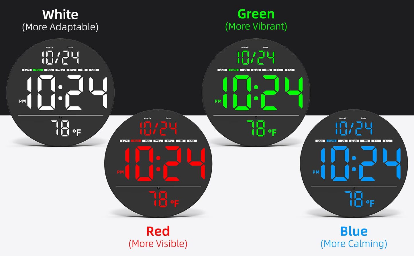 Digital Wall Clock with Large LED Display, Date, Temperature, Auto-Brightness | Small [PLUG-IN] Clock | Modern Electric Wall Clock for Bedroom, Classroom, Living Room, Home, Office, Farmhouse – Red