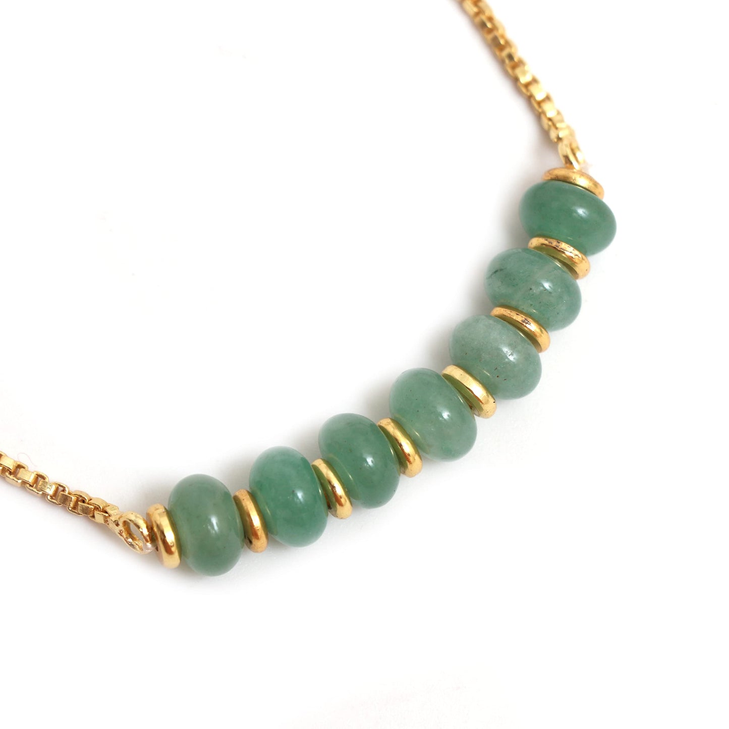 Gempires Green Aventurine Beaded Bracelet Handmade Crystal Gemstone Jewelry Hypoallergenic 6-8 Inch Gold Plated Slider Bracelets For Women.