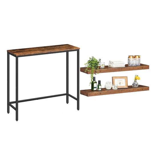 HOOBRO Console Table and Floating Shelves Bundle, Thin Sofa Side Display Table, Wall Mounted Shelf Set of 2, BF75XG01-BF80BJP201