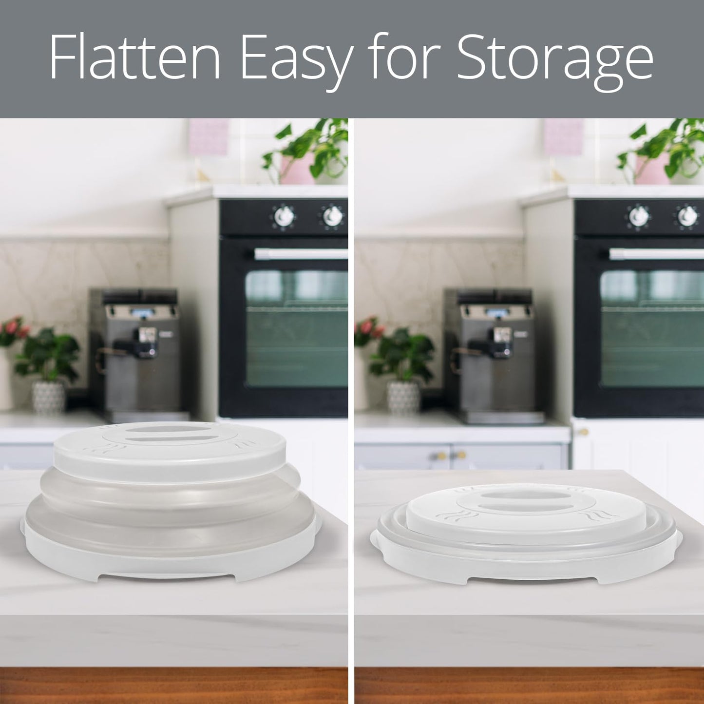 HOVER COVER Magnetic Microwave Splatter Cover with High Power, Strongest Magnetic Grip, Collapsible 12-Inch BPA-Free Food Lid, Vented Plate Guard, Dishwasher Safe, Space-Saving Storage - White