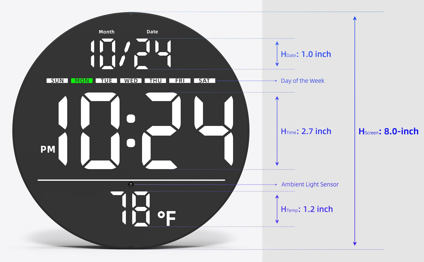 Digital Wall Clock with Large LED Display, Date, Temperature, Auto-Brightness | Small [PLUG-IN] Clock | Modern Electric Wall Clock for Bedroom, Classroom, Living Room, Home, Office, Farmhouse – White