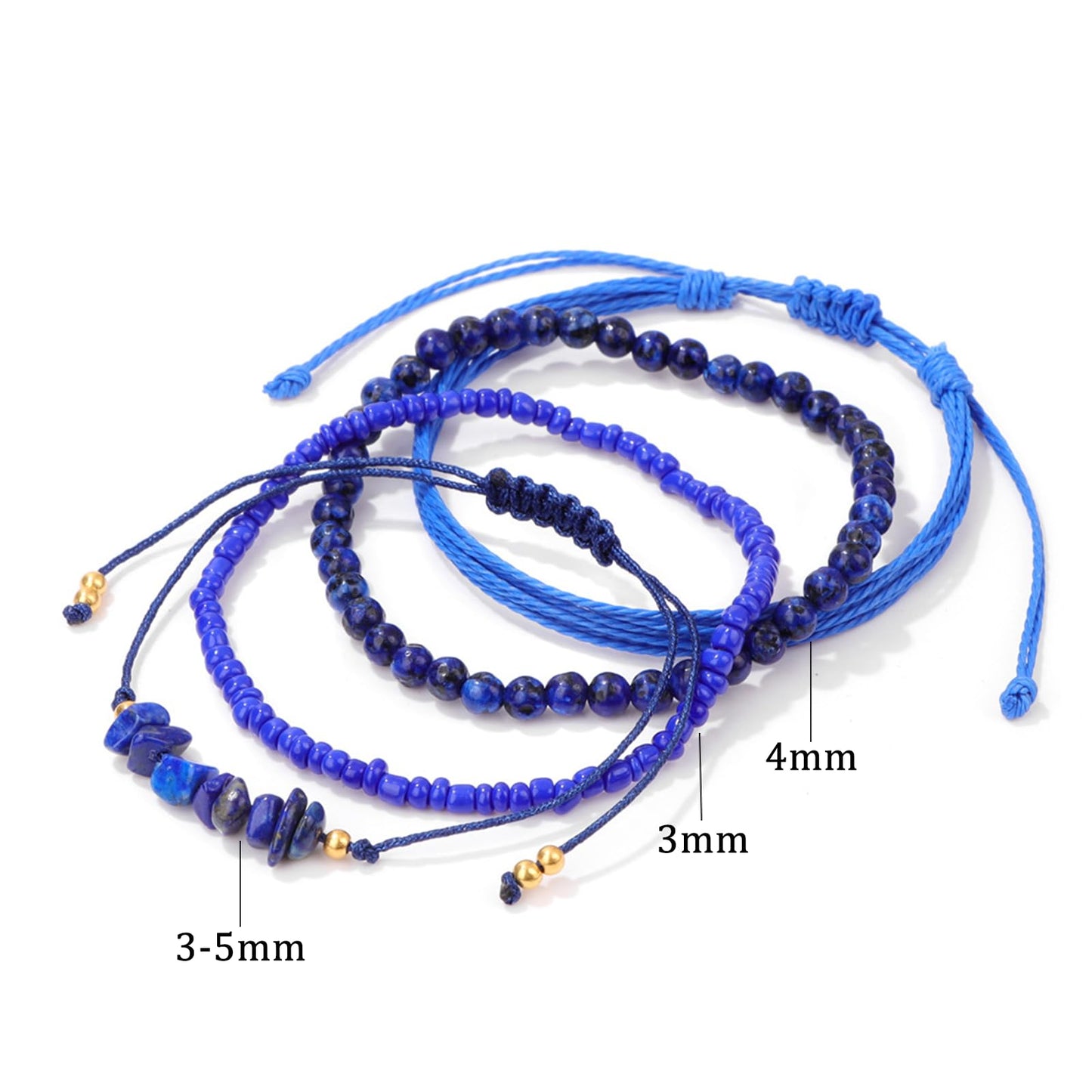 MORIANCE 4Pcs Lapis Lazuli Bracelet for Men Women Boho Lapis Lazuli Crystal Bracelet Lapis Lazuli Jewelry Natural Stone Blue Bracelets Blue Beaded Crystal Bracelet Stretch Woven Bracelets Set