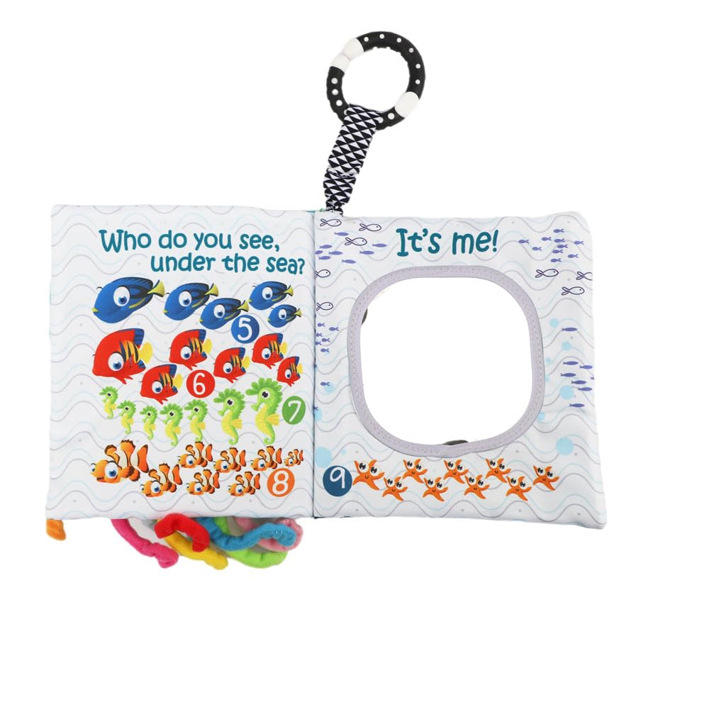 Fish Baby Books, Crinkle Books for Babies,Touch Feel,Infant Baby Toys 0-3 0-6 6-12 Months, Sensory Mirror Toys,Soft Teether,Teething,Shower Baby Easter Basket Stuffers,Baby Gifts for Boys Girls-Green