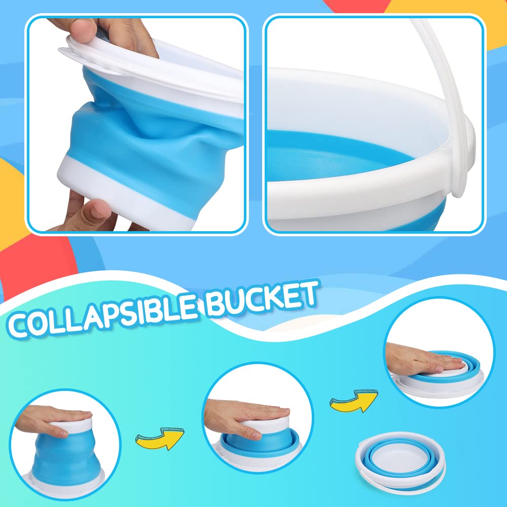 Silicone Beach Foldable Buckets Toys Halloween Bucket, 3L Jumbo Sand Pails Bucket Set with Mesh Bag, Swimming Pool Toys for Kids Adults, Gift Set for Gardening, Travel, Fishing, Cleaning, Camping