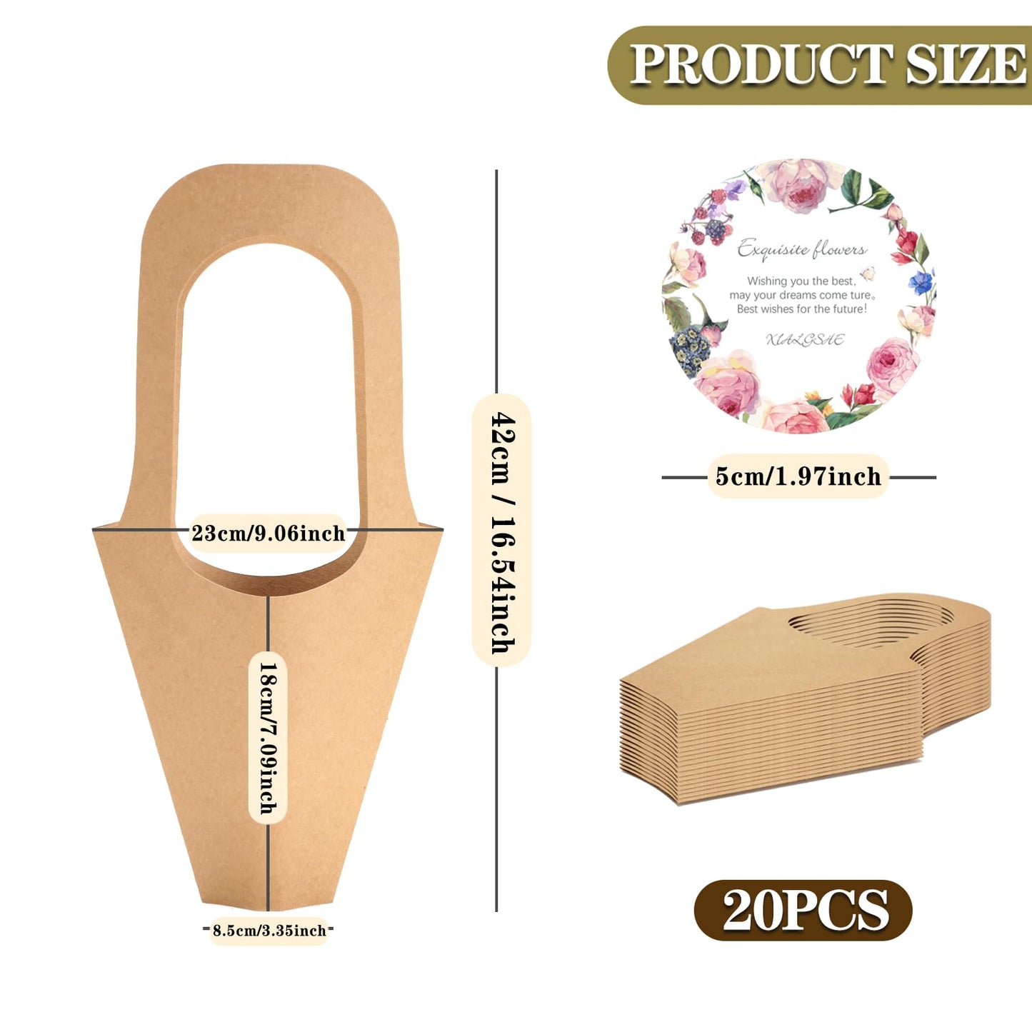 xialgshe 20 Pcs kraft paper flowers gift bags bouquets bags cones flower bouquet bags with handle to make bouquets for wedding,paper wedding birthday gift bag valentines day gift bag