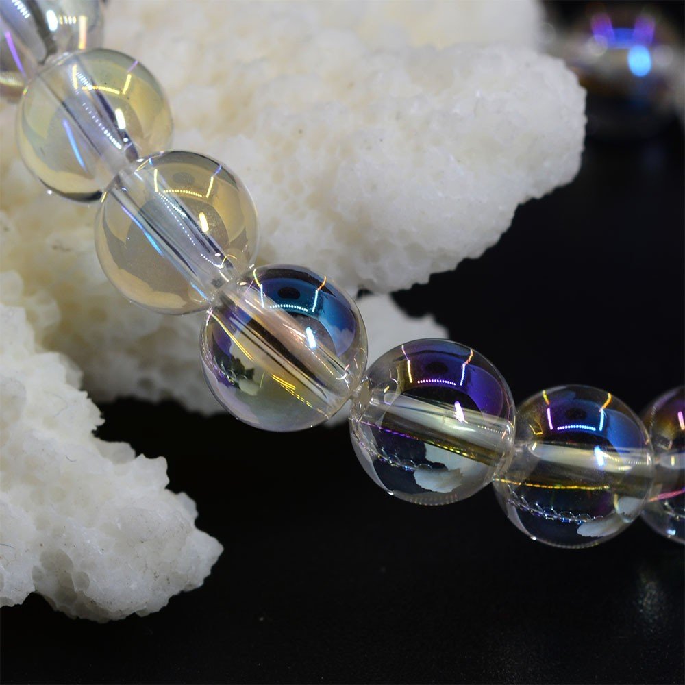 Justinstones Aqua Aura Clear Quartz Gemstone 8mm Round Beads Stretch Bracelet 7 Inch Unisex