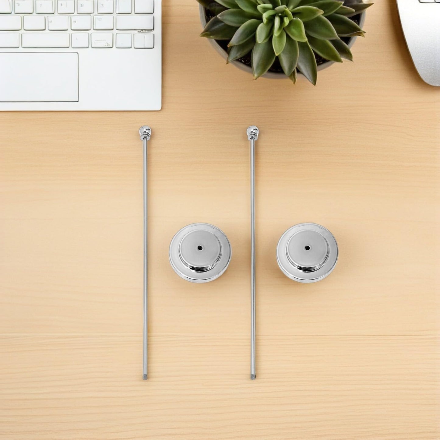 VANZACK 2Pcs Silver Desk Flag Holder Table Banner Stand Stainless Steel Pole with Plastic Base for Office Prom Party Signs 12.99In