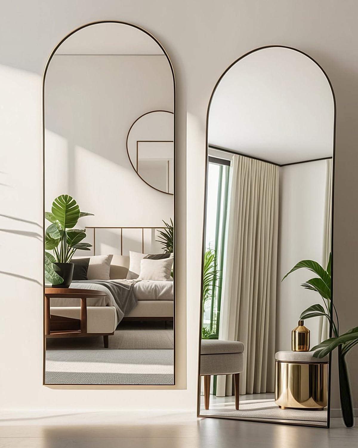 NEARBYSD 58"x18" Arched Full Length Mirror, Floor Mirror With Stand, Freestanding,Wall Mounted Hanging or Leaning Arched-Top Full Body Mirror for Bedroom, Dressing Room -Black