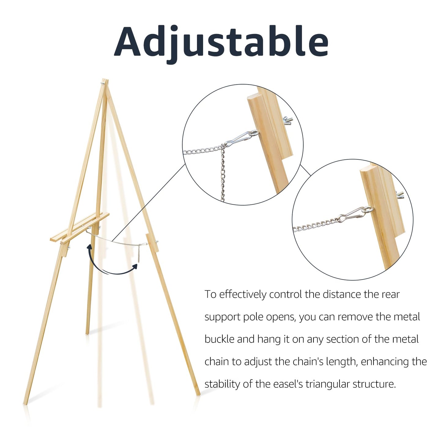 NianFeng Wooden Easel Stand for Sign, Easel Display Stand Floor for Wedding Sign with Adjustable Tray, 63-Inch, Tripod A-Frame Poster Light Duty, Welcome, Art Show & Baby Shower (Natural)