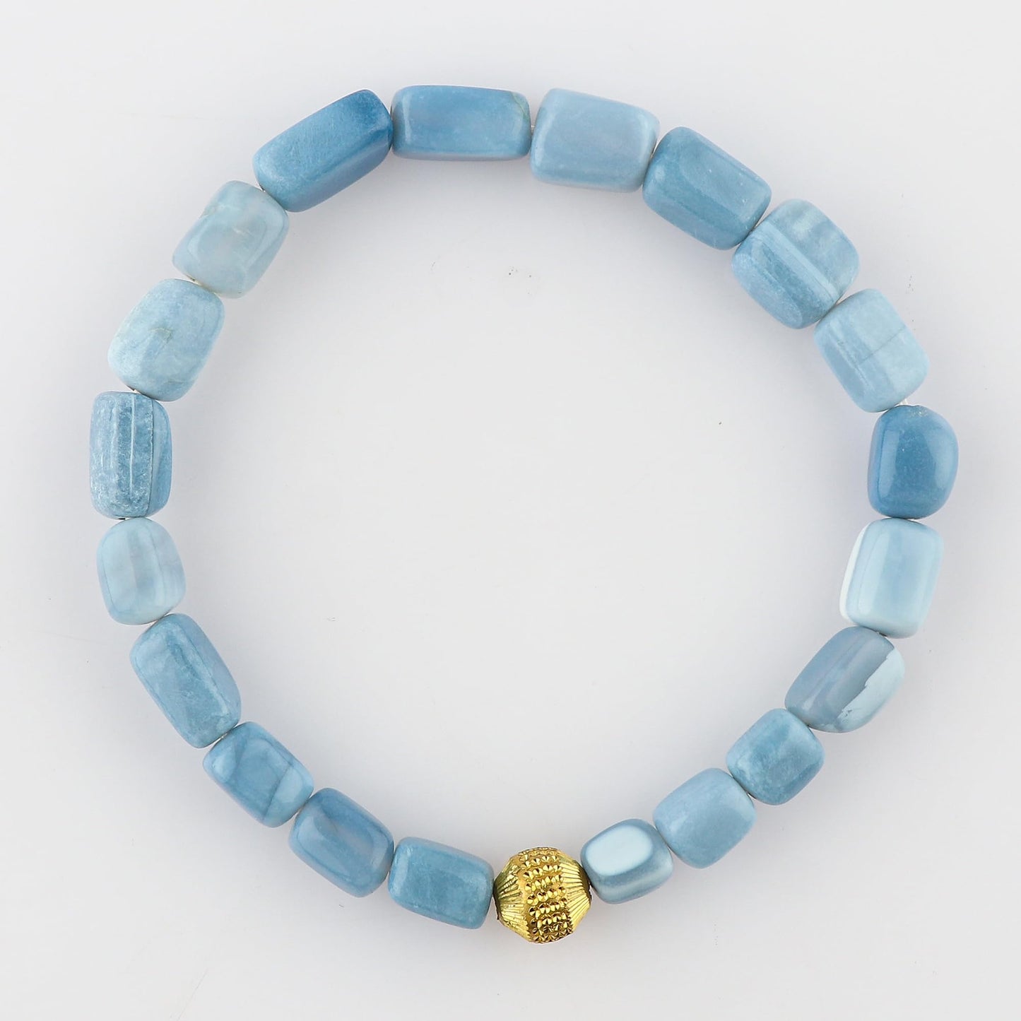 CRYSTALIS Blue Opal Elastic Stretch Bracelet, Natural Beads, Chakra Healing Jewelry for Men & Women, Adjustable Bracelet, Everyday Wear, Gift Giving Bracelet, 7.25 to 7.50 inch