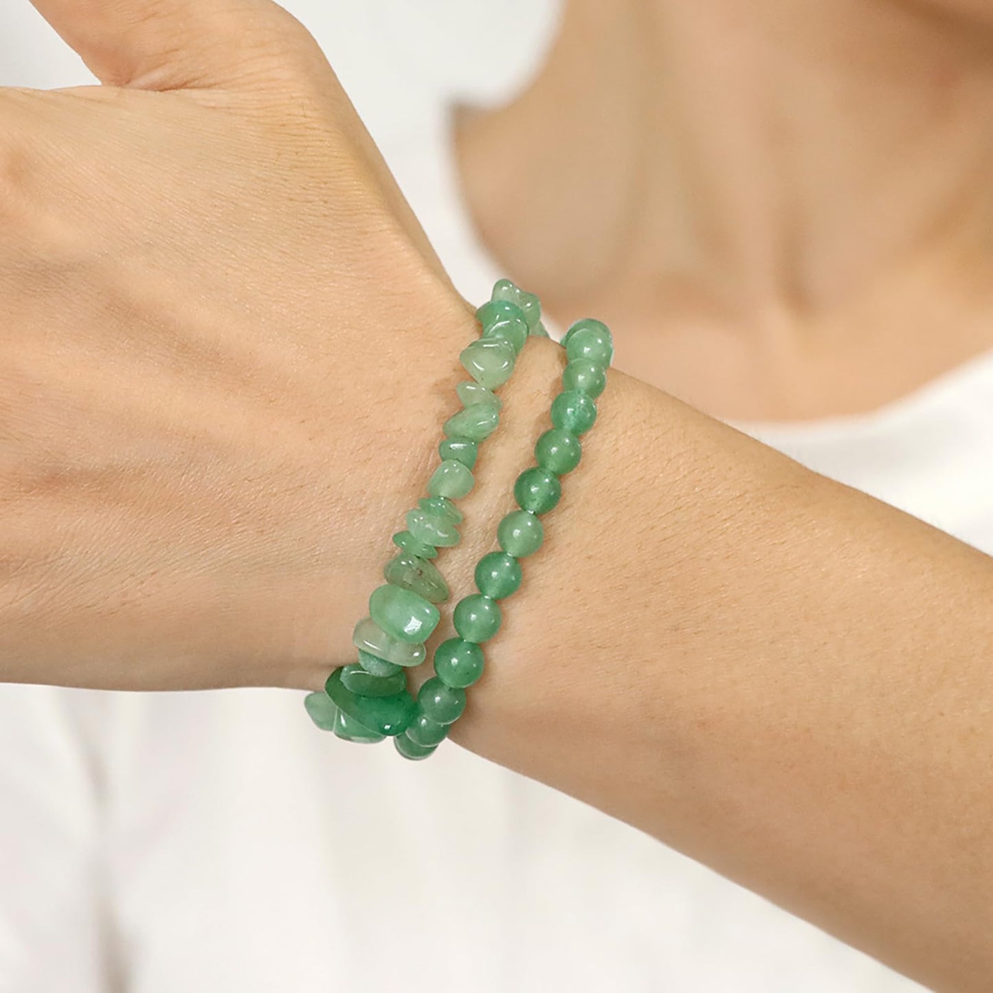 Lit Wall 2Pcs Unisex Adult Howlite Bracelet Set - 6mm Handmade Adjustable White Beaded Gemstone Bracelets - Stretch Bracelets - Strand Form - Howlite Stones - No Metal Type
