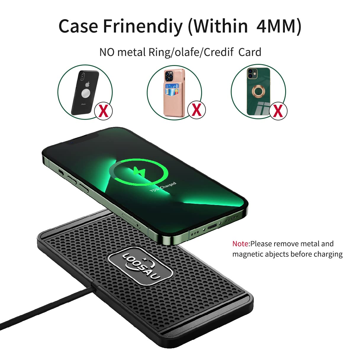 LOOSAU Wireless car Charger Charging pad 15w Non Slip FastCharger for car Wireless Phone Charger for Android for iPhone 11/12/13/14/15/16 /17 Pro Max Xs,Samsung Galaxy S20, S10+ Note 9，LG