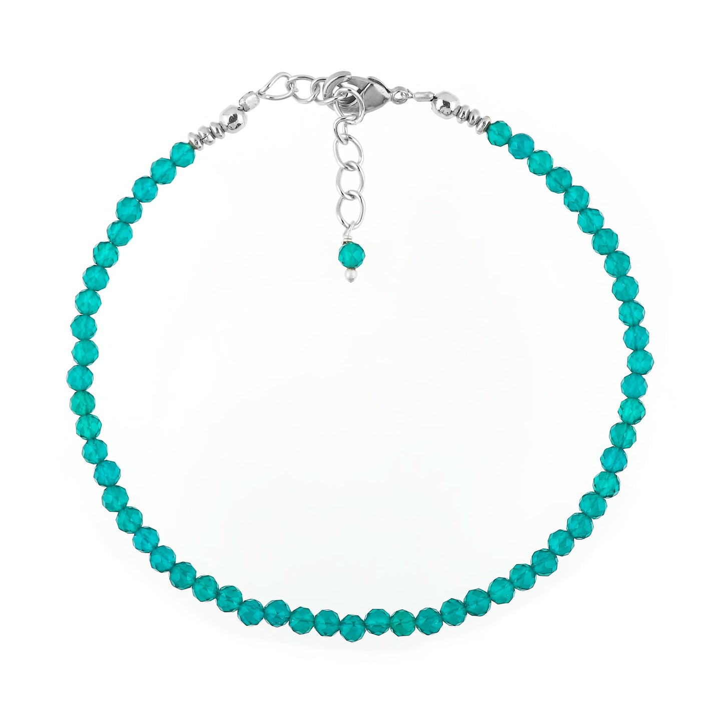 GEMSYMPHONY Natural Green Jade Beads Bracelet Birthstone Gemstone Jewelry, 3-3.5 mm Faceted Beads, Hypoallergenic 8 Inch Silver Plated Handmade Crystal Dainty Bracelets For Women (Green Jade)