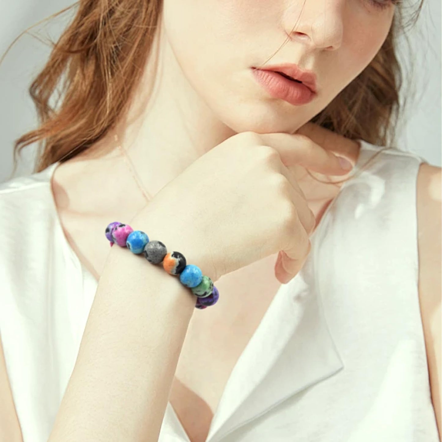 PZTIIY Natural Energy Healing Stone Charm Bracelet 10mm Natural Energy Healing Lava Rock Bracelet - Unisex (Large)