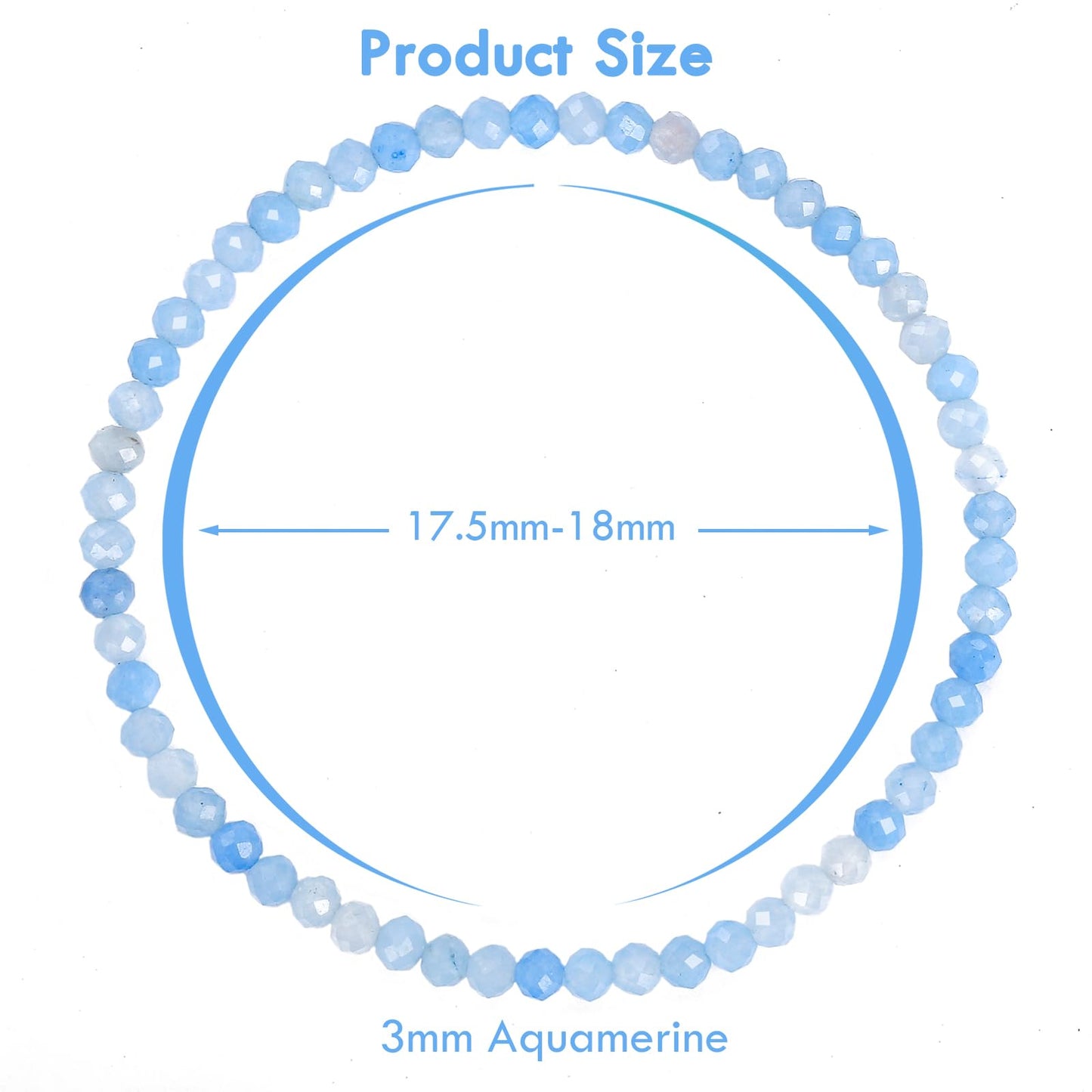 BONNY BOXX Natural Genuine Gemstone Faceted Round Beads Bracelets, 3mm Adjustable Stretchy Tiny Faceted Aquamarine Bracelet, Healing Crystal Reiki Chakra Dainty Jewelry Fashion Gifts