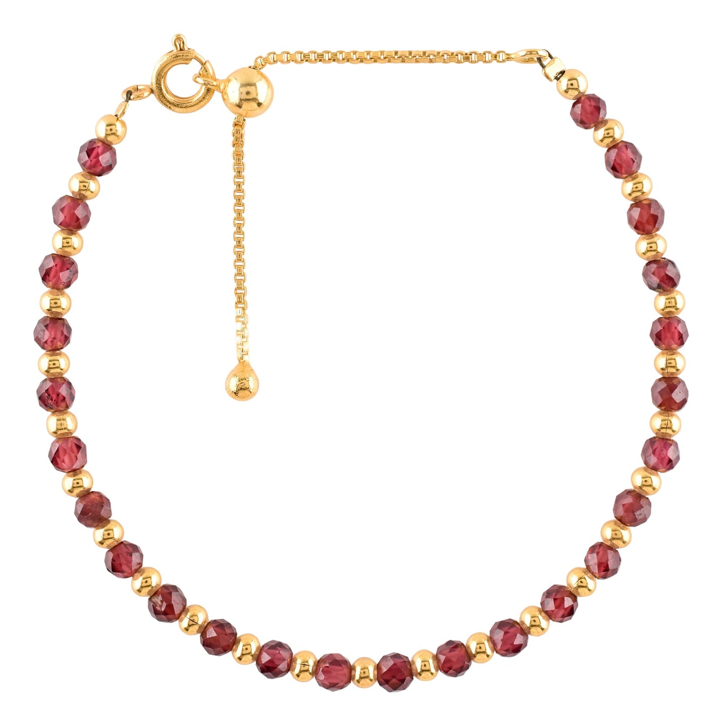 QNAVIC Red Garnet Dainty Slider Link Bracelet For Women, Chakra Healing Crystal Gemstone January Birthstone, Gold Plated Ball 6-8 Inches Adjustable Christmas and Birthday Gifts for Her