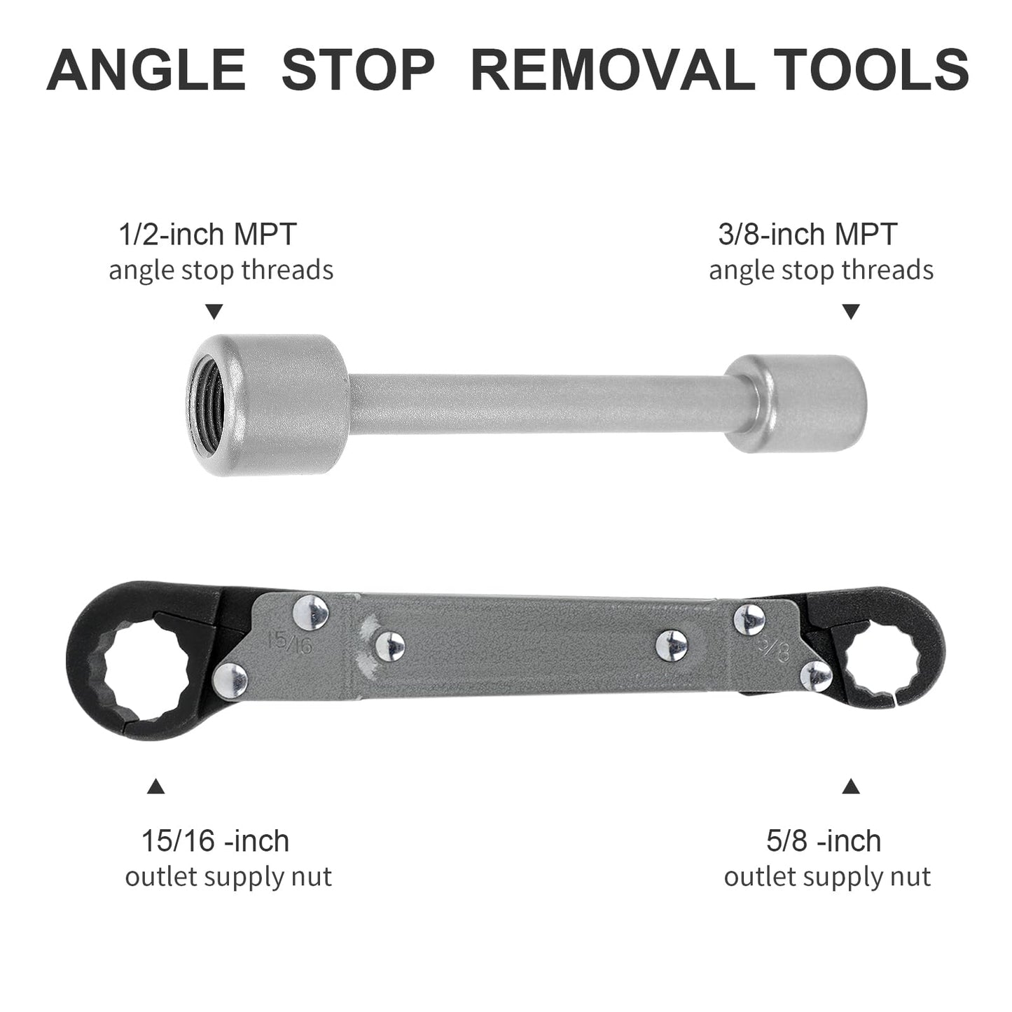 Holdly Plumbing Tools Angle Stop Wrench Kit – Adjustable Wrench Professional Plumber Tools for Installing New Compression Angle Stops and Removing Compression Rings-Silver Tool Kit
