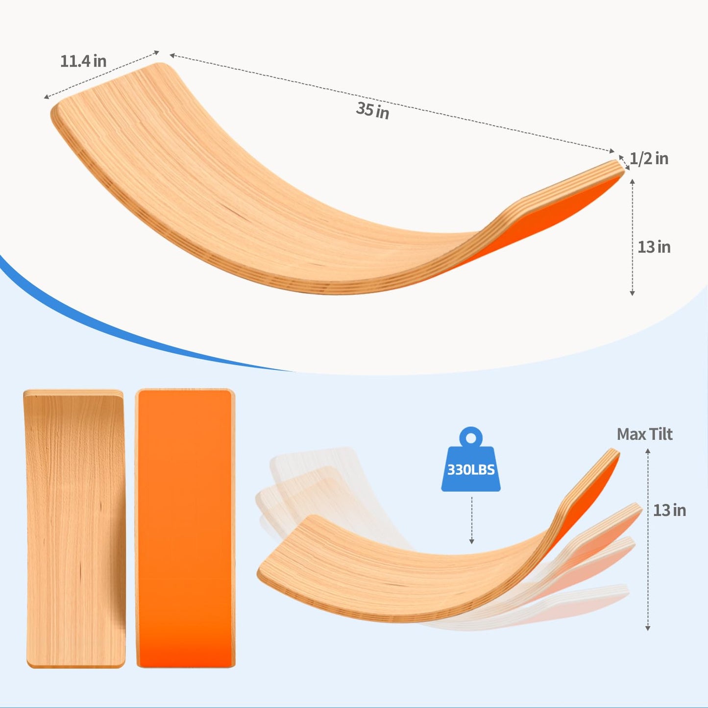 edutree Wooden Wobble Balance Board for Kids, 35 Inch Balance Beam Rocker Board for Toddlers Adults, Montessori Waldorf Learning Toys for Yoga Exercise