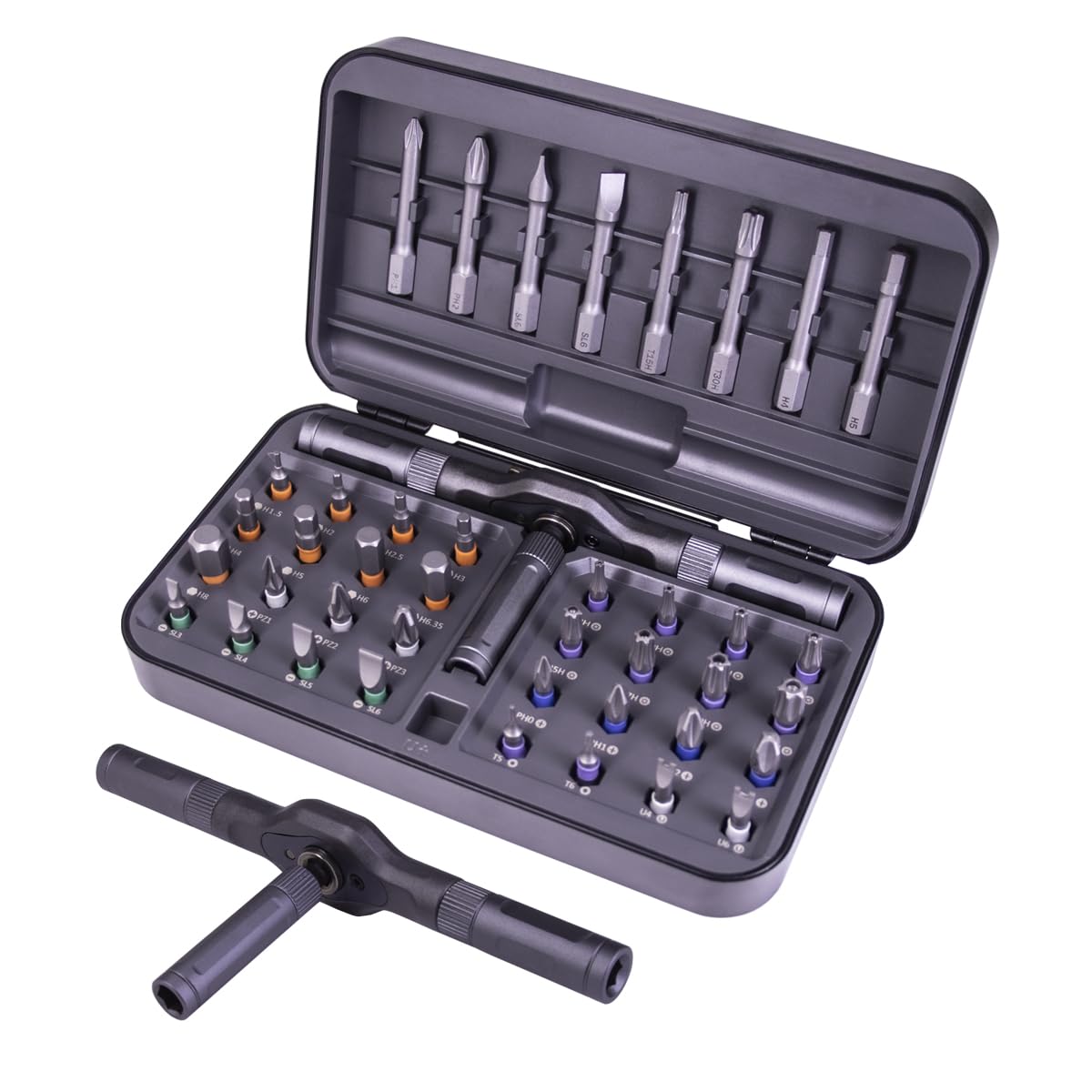 42 in 1 Magnetic DIY Ratchet Screwdriver Set,Multi Bit Screw Drive with Storage Case, Portable Compact Repair Tool Kit for Furniture, Bicycle,Watch,Computer, (42 in 1 Gray)