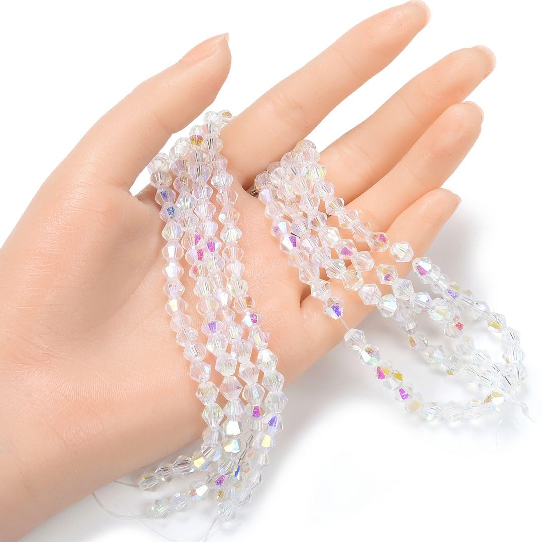 500pcs Czech 6mm (0.24 Inch) Faceted Bicone Crystal Glass Loose Beads Spacer Bulk Crystal AB for DIY Craft Jewelry Making CCB602