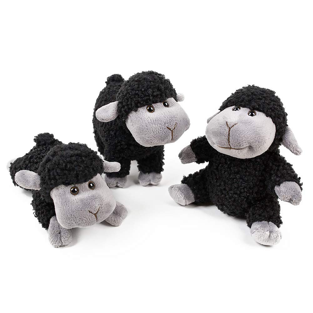 FRANKIEZHOU Sheep Stuffed Animal Lamb Plush Decorations 3Pcs (Sitting, Standing, Kneeling) Black Sheep Toys Gift for Kids Little Girl/Boy