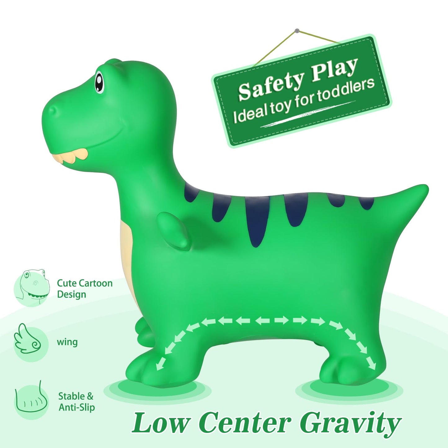 INPANY Bouncy Horse, Dinosaur Hopper Toys for 2 Year Old Boy, Toddlers Bouncing Animal, Inflatable Hopping Buddies for Kids, Ride on Rubber Bouncer, Indoor Outdoor Birthday Gifts Toy for 3 4 Yr Girl