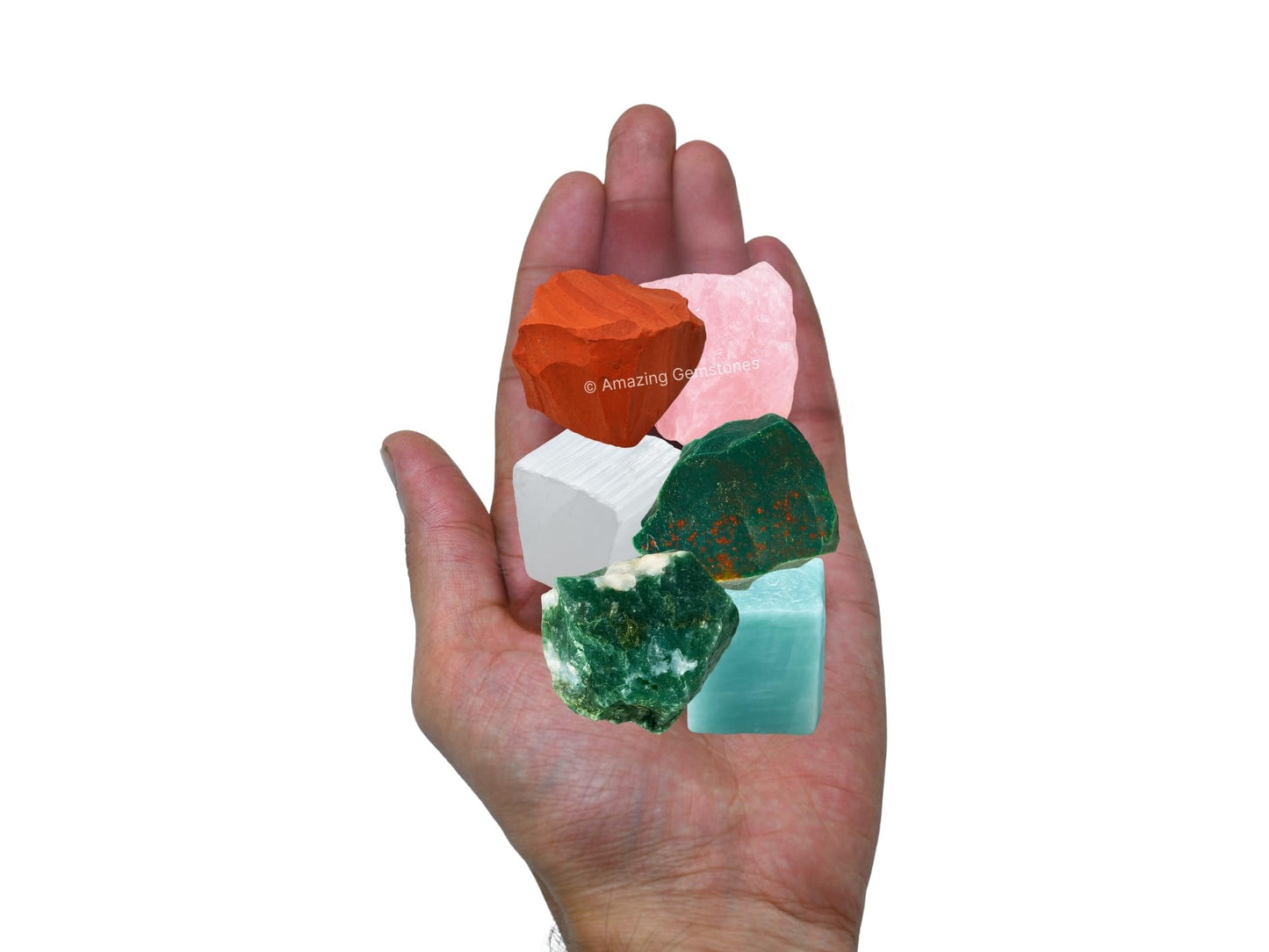 Amazing Gemstone Get Well Soon Gifts for Women Recovery Manifestation Crystals, Set of 6 Blood Stone, Amazonite, Selenite, Rose Quartz, Red Jasper and Moss Agate Healing Crystals and Stones