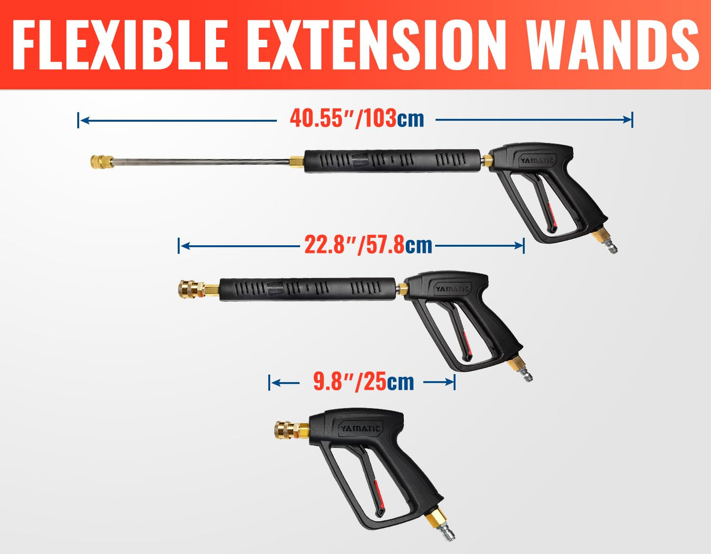 YAMATIC Pressure Washer Gun Wand with Swivel 3/8" Plug & M22 Coupler, Stainless Steel Extension Lance Replacement for Ryobi, Simpson, Craftsman Power Washer for Foam Cannon Car Wash, 4000 PSI