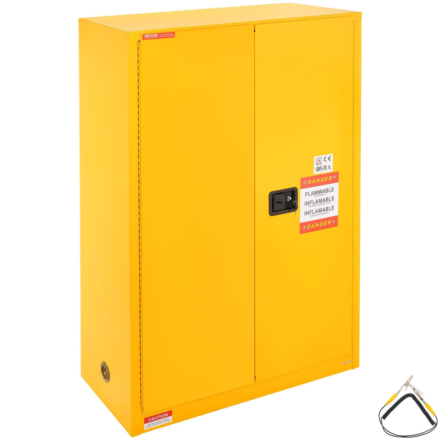 VEVOR Flammable Cabinet 18" x 43" x 65", Cold-Rolled Steel Flammable Liquid Storage Cabinet, 45 Gal in Explosion Proof with 2 Adjustable Shelves 2 Manual Doors for Industrial Use, Yellow