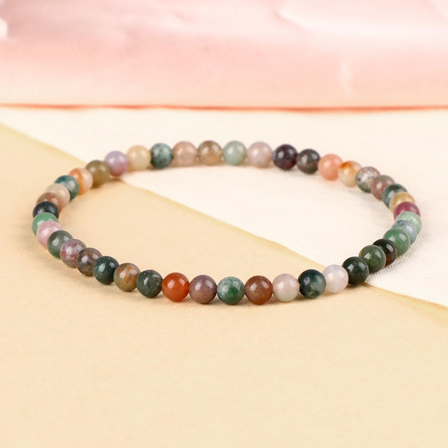 LPBeads Handmade Natural Gemstone Stretch Elastic 4mm Indian Agate Bracelet Healing Crystal Round Stone Beads Jewelry Gifts for Women Men