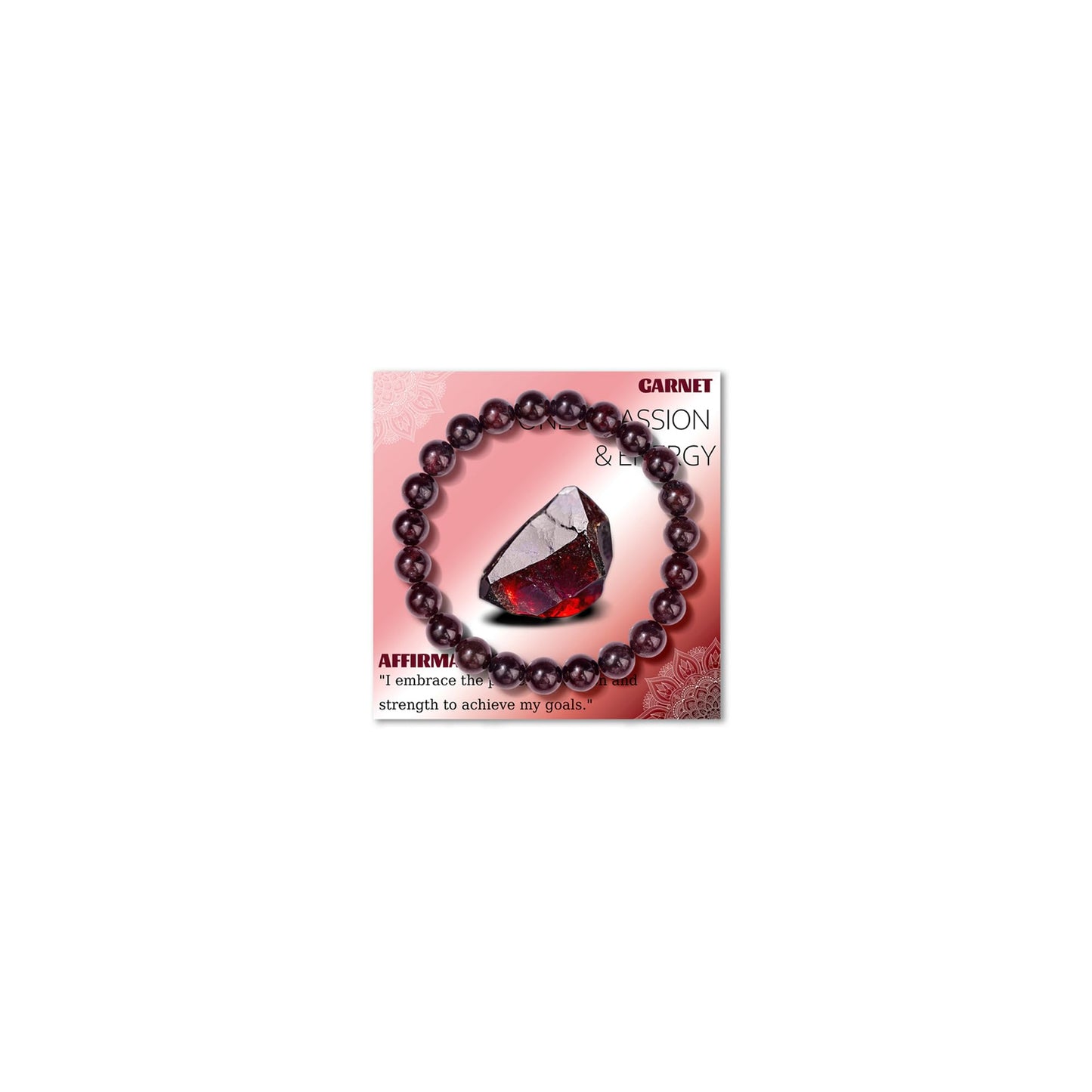 Bolinailo Crystal Beaded Bracelets for Women 8mm Garnet Bead Handmade Gemstone Stretch Elastic Bracelet Natural Stone Crystal Healing Reiki Spiritual Jewelry Gifts
