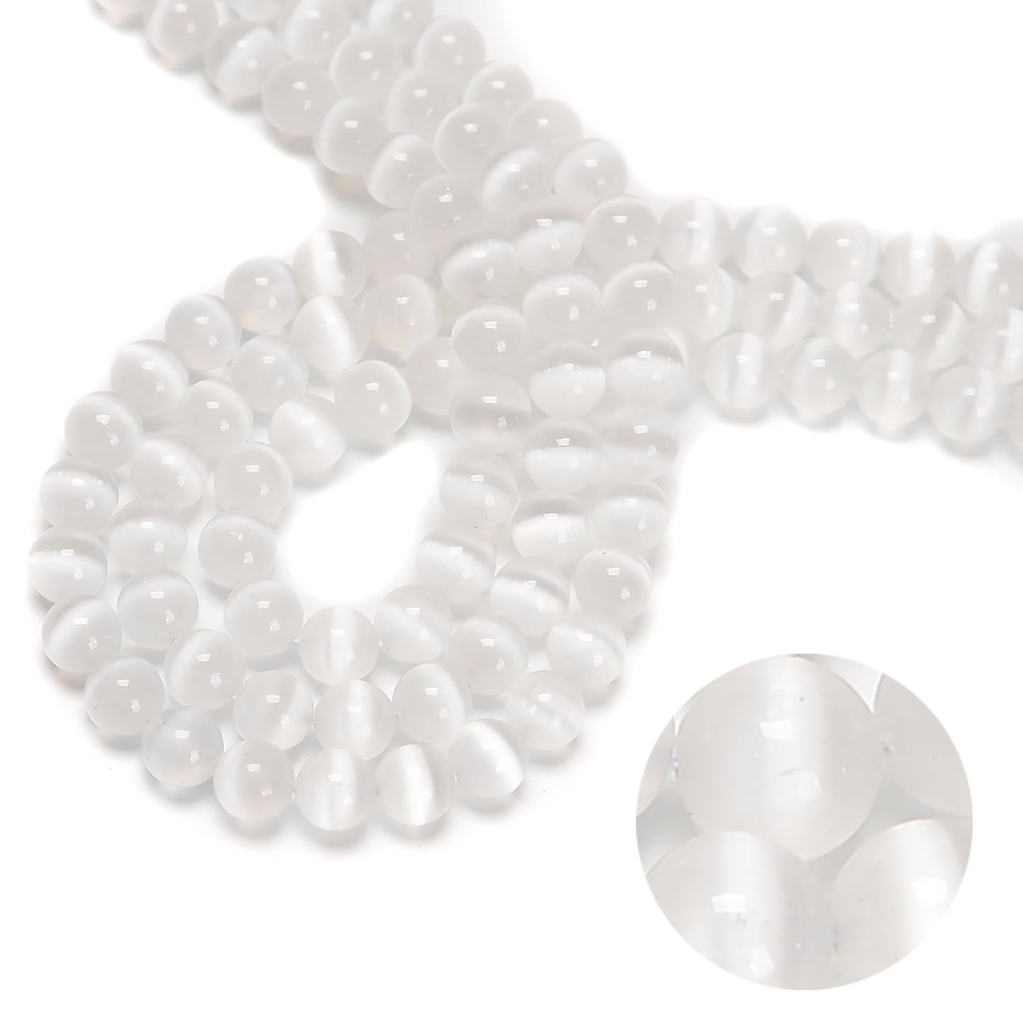 65Pcs 6mm Natural White Selenite Smooth Round Beads Loose Real Stone Beads Gemstone Genuine for DIY Hand Made Craft Jewelry Bracelet Earring Necklace String Making Energy Healing Power