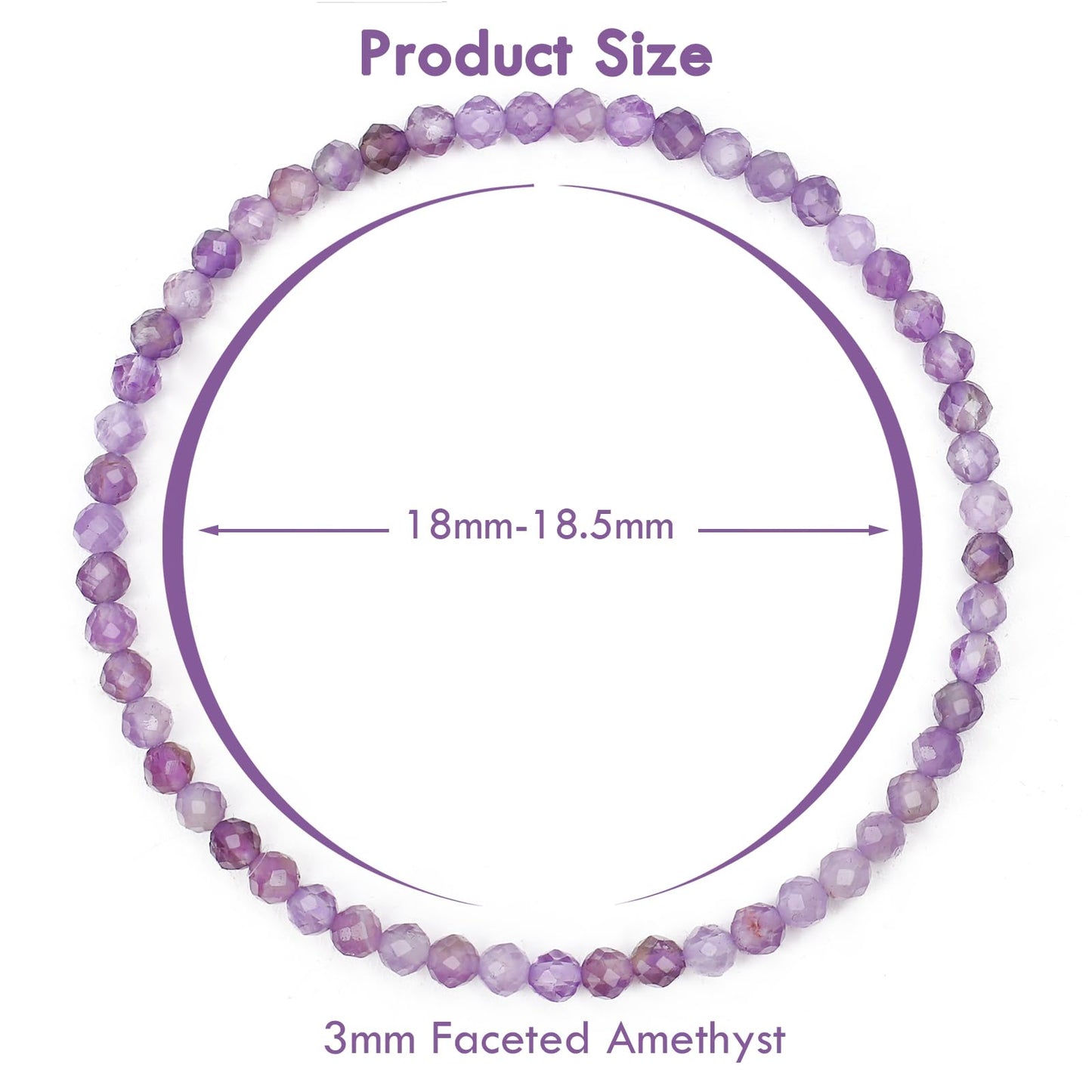 BONNY BOXX Natural Genuine Gemstone Faceted Round Beads Bracelets, 3mm Adjustable Stretchy Tiny Faceted Amethyst Bracelet, Healing Crystal Reiki Chakra Dainty Jewelry Fashion Gifts