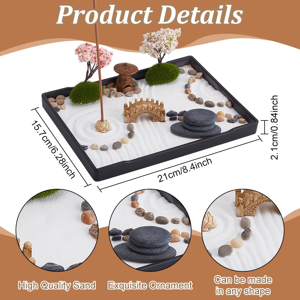 WEBEEDY Zen Garden Sand Kit DIY Japanese Zen Garden for Desk,8.3"x6.2" Mini Meditation Zen Tray Kit for Office Home Desktop Micro Landscape Decoration Meditation Zen Gifts,21x15.7 cm