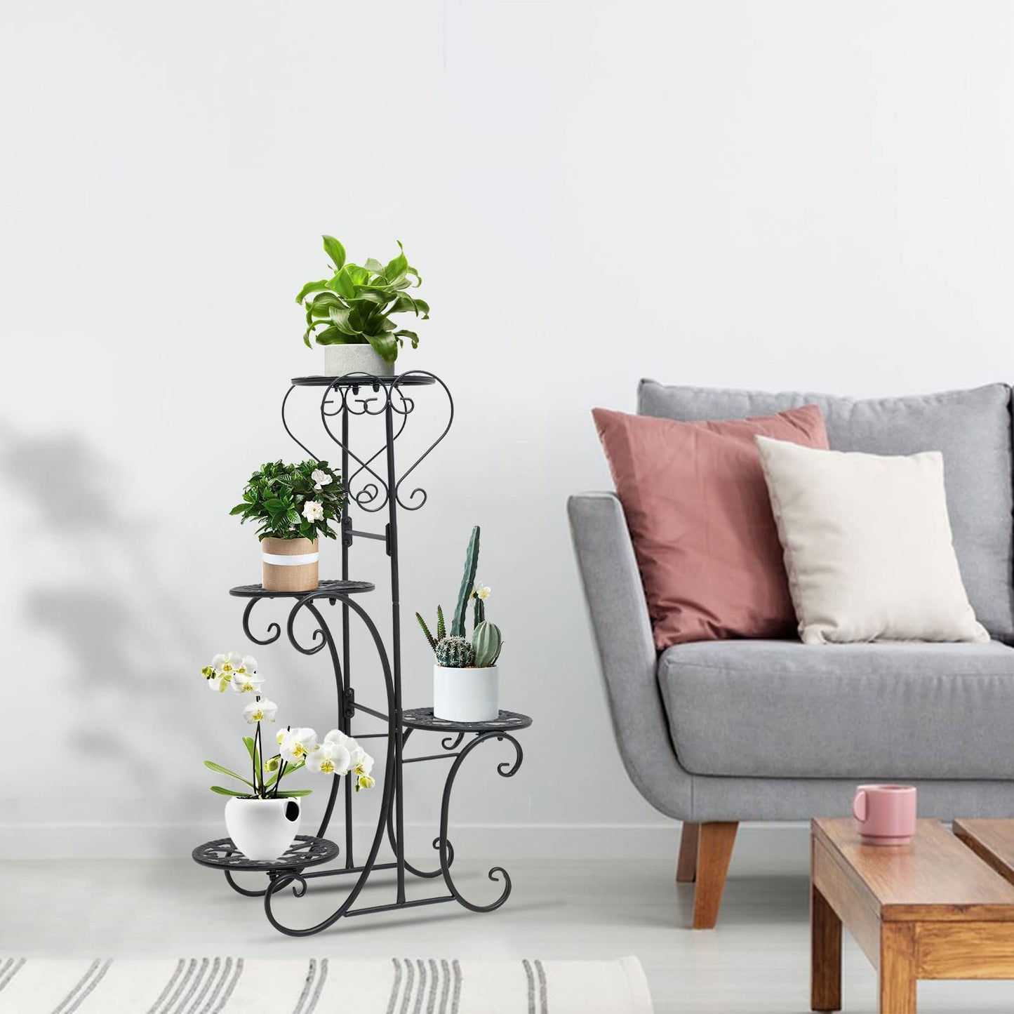 GXFCHYL Metal Plant Stand Indoor & Outdoor Wrought Iron Plant Stands Flower Pot Holder Shelf for Multi Plants, Flower Holder Racks for Patio Garden, Living Room, Corner Balcony (4 Tier)