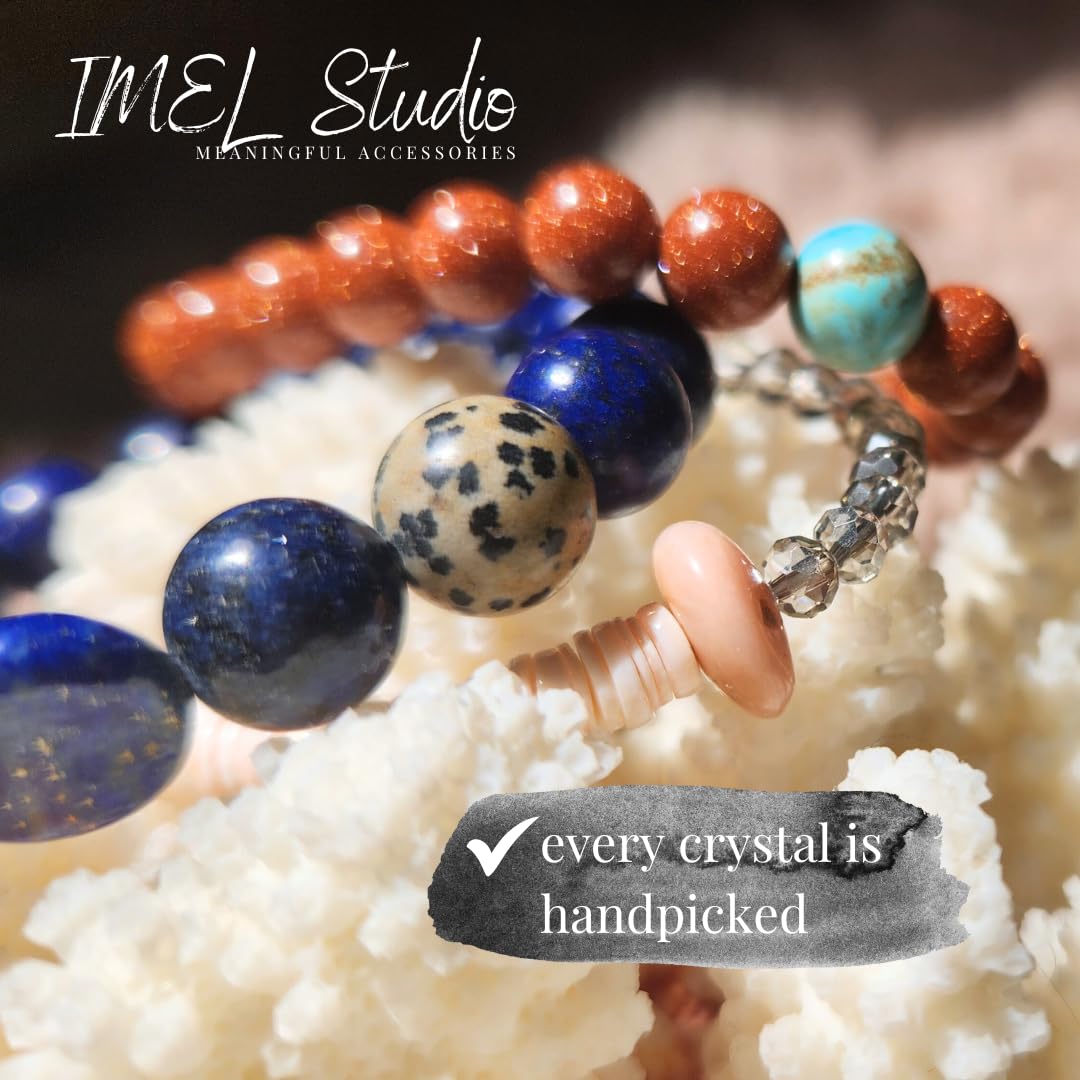 Handmade Jewelry: Crystal Bracelets for Women with Natural Gemstones - Boho Gifts by IMEL Studio (Dalmatian Protection Talisman for grounding and well-being)