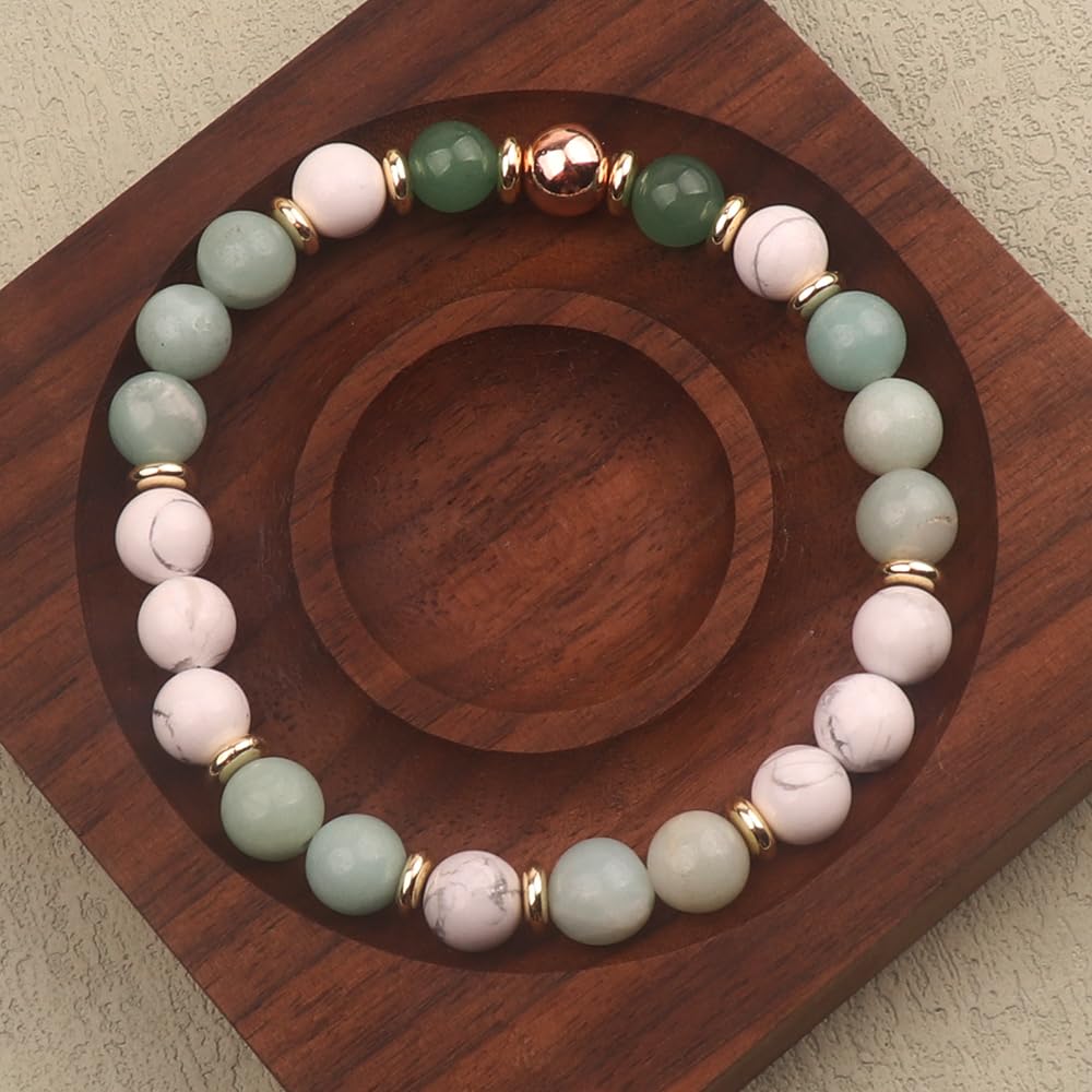 KSQS Healing Stone Bead Bracelet for Women, Natural Gemstones Balance Protection Bracelet, Spiritual Crystal Beads Bracelet Anxiety Relief with Meaning Card(#40)