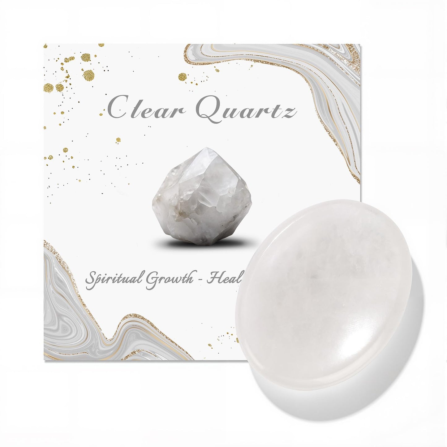 GolbalJew Clear Quartz Thumb Worry Stone for Anxiety Healing Crystals Sets, Hand Carved Crystals and Healing Stones, Meditation Crystal Reiki Natural Relax Palm Stone for Anxiety Therapy Relief