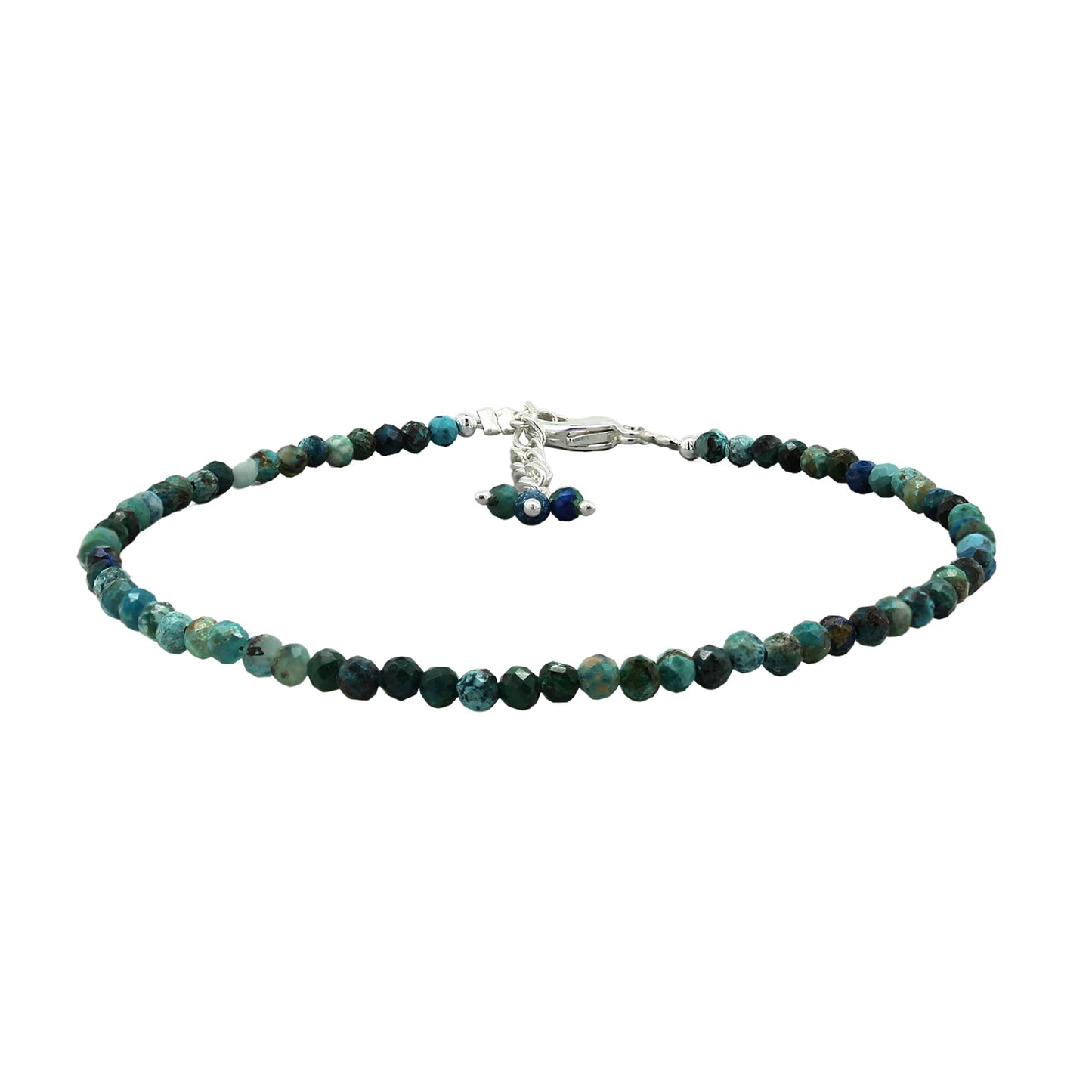 Gempires Chrysocolla Bracelet for Women | Handmade Chrysocolla Beaded Bracelet 2.5 mm | Natural Gemstone Dainty Stacking Bracelet | Adjustable Silver Plated Minimalist Jewelry | Gift for Her