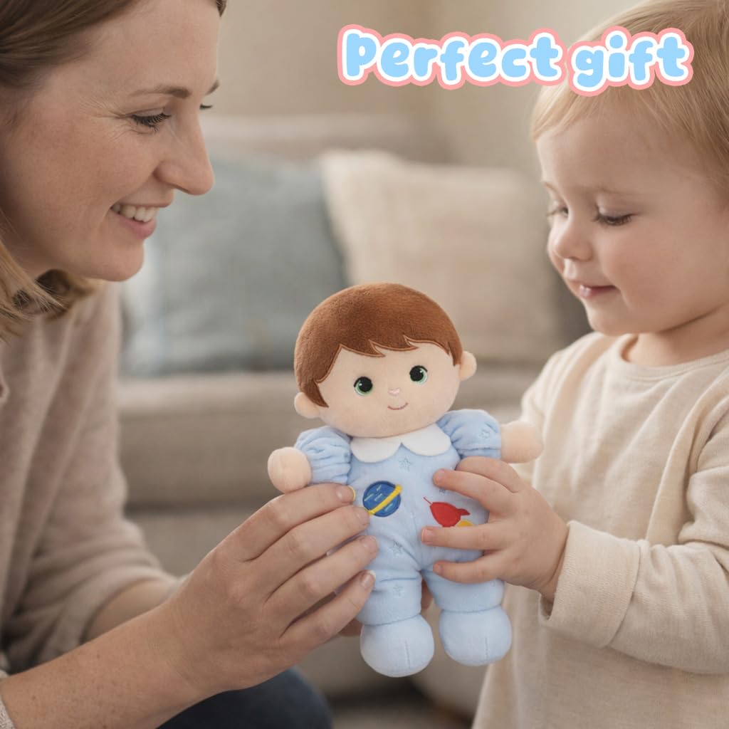 Jumbrace Soft Boy Baby Doll My First Baby Rag Dolls for Kids,Snuggle Buddy Toys for 1 Year Old,Birthday Gifts for Boys Infants Toddlers 10"(Blue)