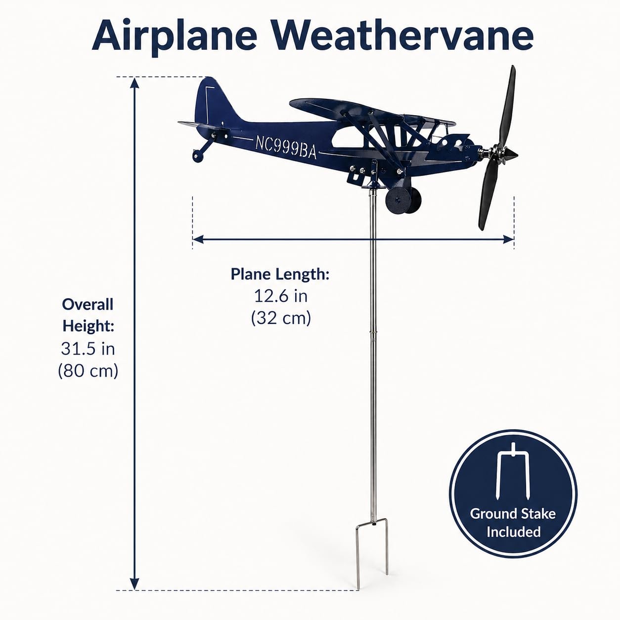 SDFRT Blue Airplane Weathervane, Kinetic Metal Wind Spinners for Yard and Garden, 3D Kinetic Wind Spinner Wind Catchers Sculpture, Airplane Weathervane Metal Wind Spinner (28 x 32 cm)