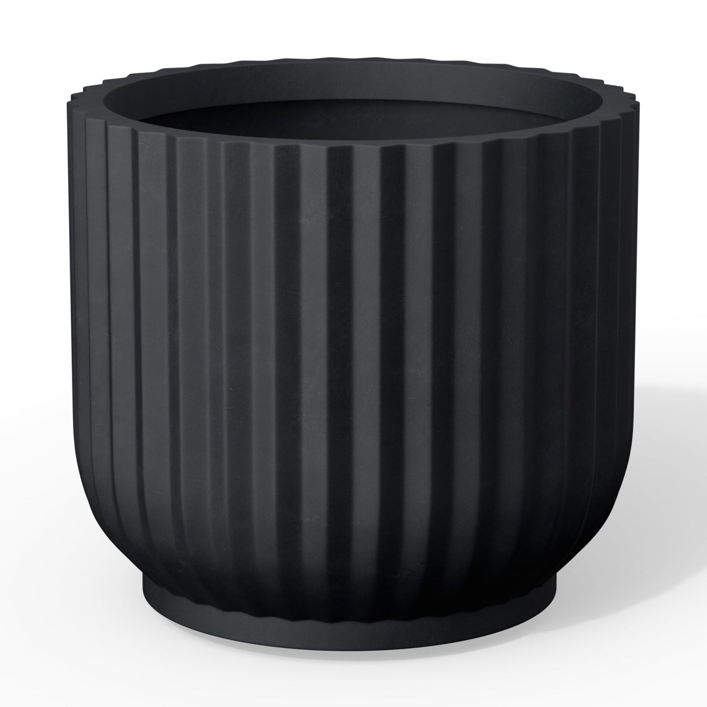 Kante Round Fulted Concrete Planter, 16.7 Inch Dia Large Plant Pot with Drainage Hole for Indoor Outdoor Plants, Modern Decor for Home, Patio, Garden, Black