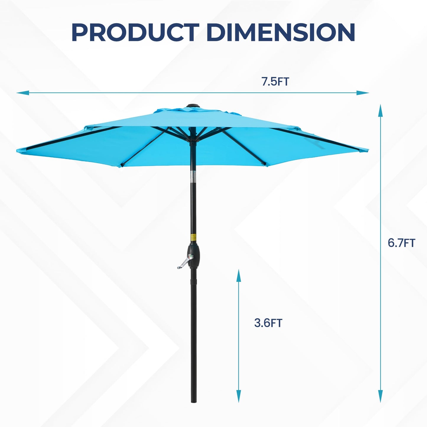 Wisteria Lane Outdoor Patio Umbrella, Market Umbrella, Large Outdoor Umbrella, Metal Pole Umbrella with Push Button Tilt and Crank, Polyester Canopy, Light Blue
