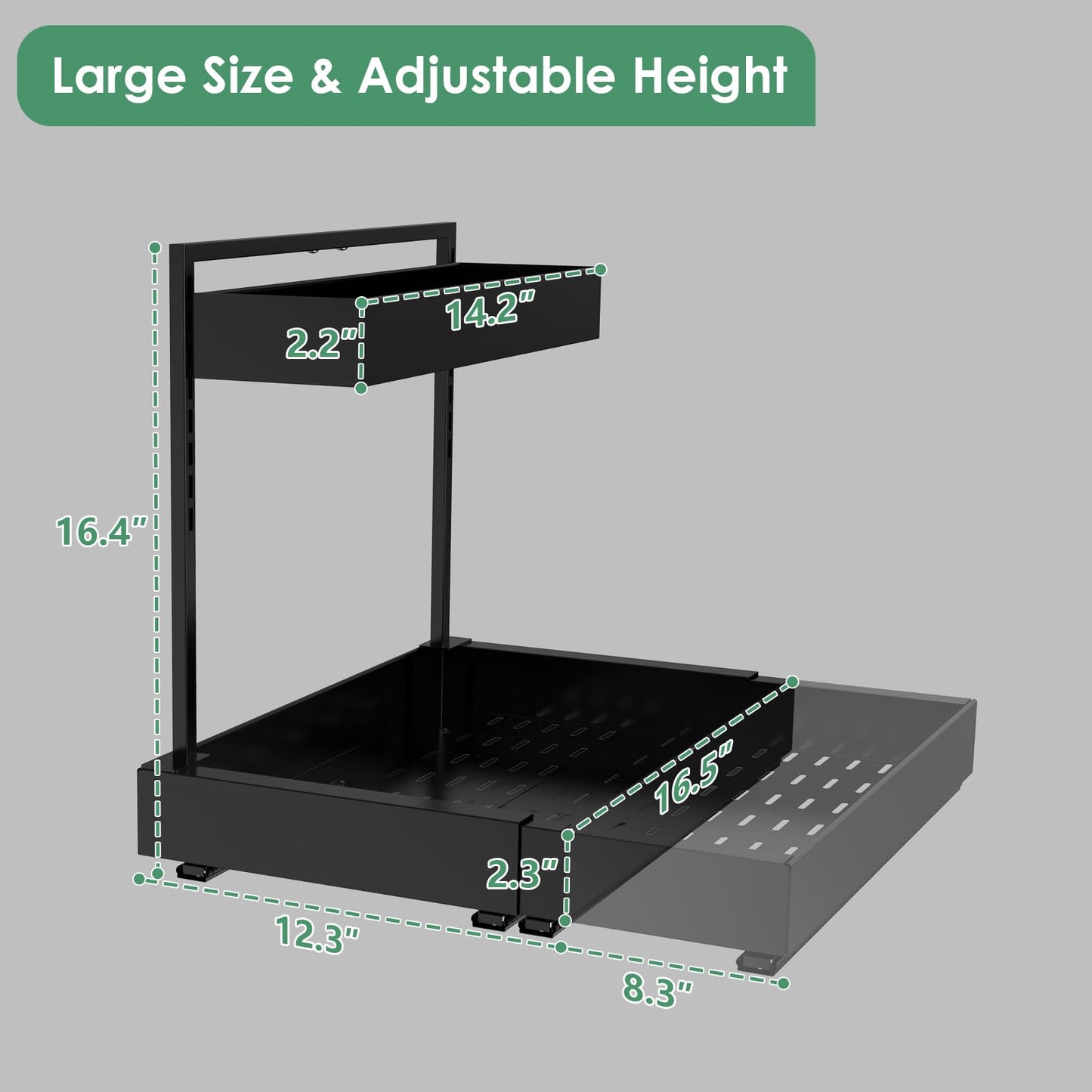 REALINN Expandable Under Sink Organizers and Storage, 2 Tier Under Cabinet Organizer, Heights Adjustable Pull Out Rack for Kitchen Bathroom Laundry, Black, 2 Pack