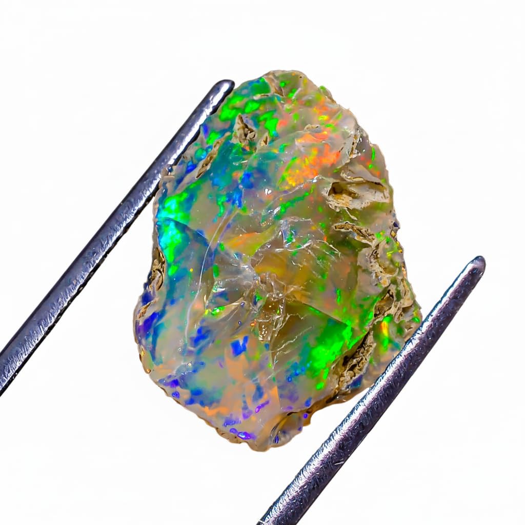 AAAA+ Natural Ethiopian Welo Opal Rough Stone – Ultra Fire Striking Raw Crystal | Handpicked Opal Rock for Jewelry Making | October Birthstone Gemstone (11.45 carat)