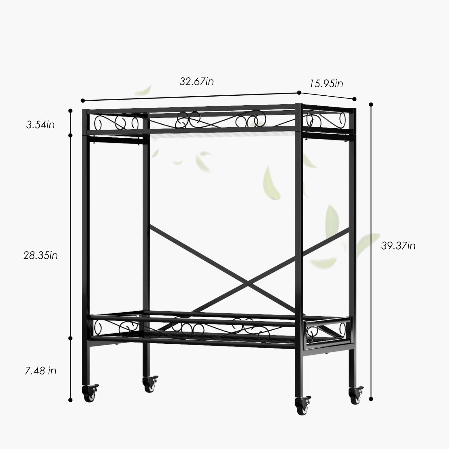 Zhongma 2 Tier Window Height Sturdy Metal Plant Stand with Wheels, 32.7x16x39.4 Inch High, Heavy Duty Succulent Shelf for Home Indoor and Outdoor, 440 LBS Capacity & Heavy Duty Construction