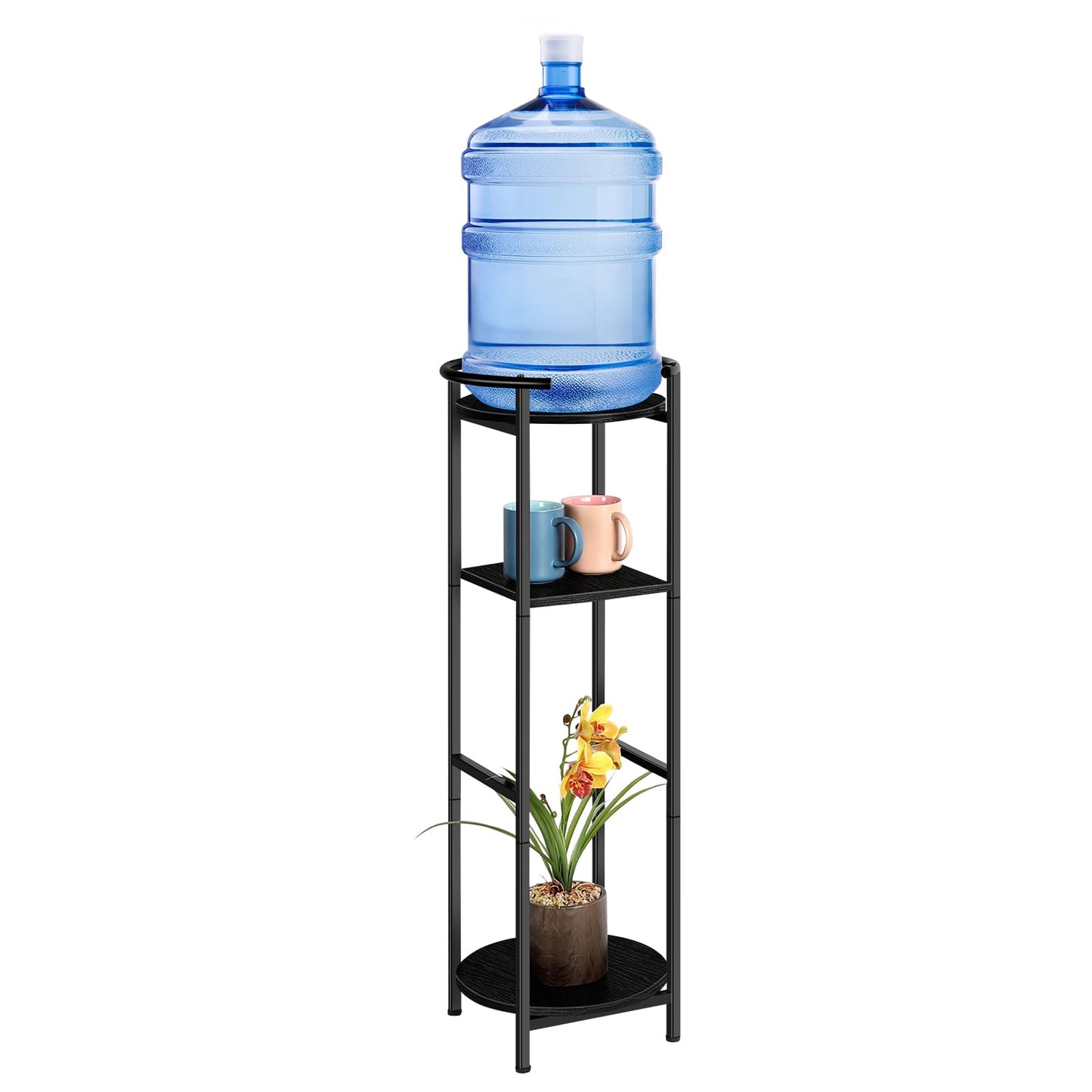 OYEAL Drink Dispenser Stand 3-Tier Water Bottle Jug Holder with 2 Storage Shelves, Multi-Tier Plant Shelf for Ceramic Water Dispenser, Water Filter Bottle, Water Crock Dispenser, Plants, Black