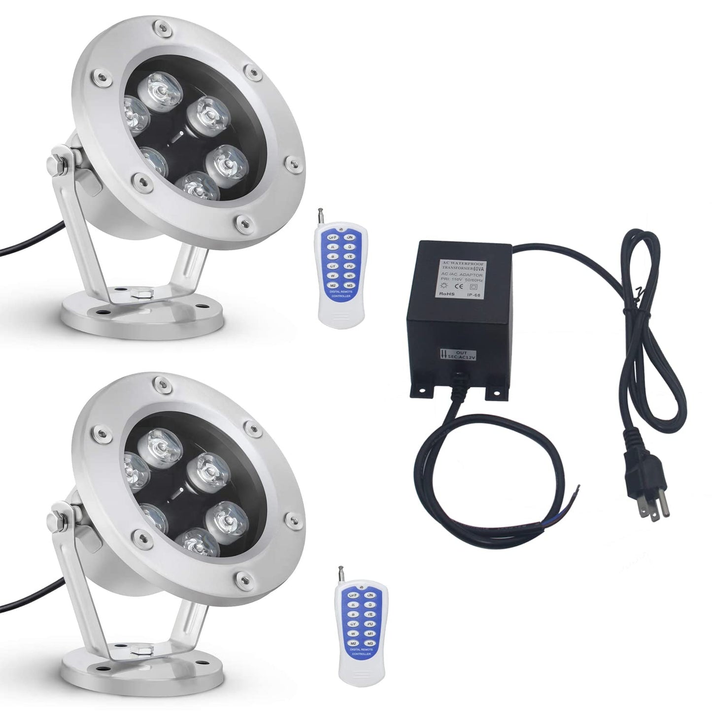 RSN LED Underwater Lights,18WRGB Color Changing Submersible Fountain Spotlights,IP68 Waterproof Landscape Lights Suitable for Ponds Pool Fountain Waterfall 2 Pack（Include Transformer）