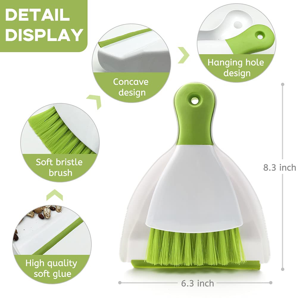 Small Hand Dust Pan and Brush - Small Broom and Dustpan Set, Mini Broom and Dustpan, Compact Dustpans and Brush for Home Cleaning, Sofa, Desk, Guinea Pig Cage, Cat Litter, etc. (Green 2 Set)